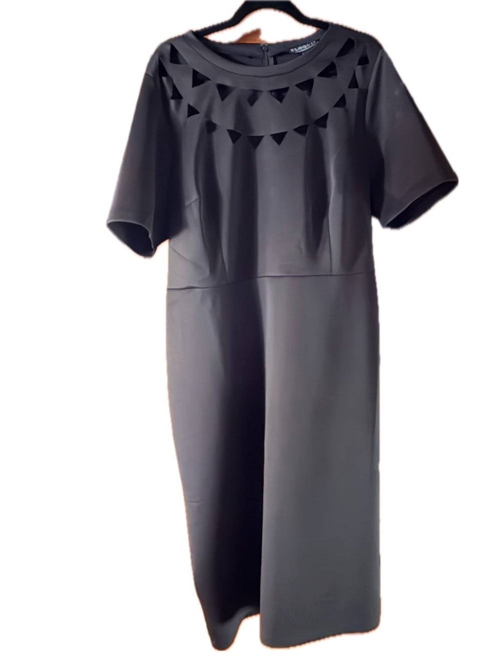 Eloquii Black Midi Dress with Triangle Yoke Detail Size 22W